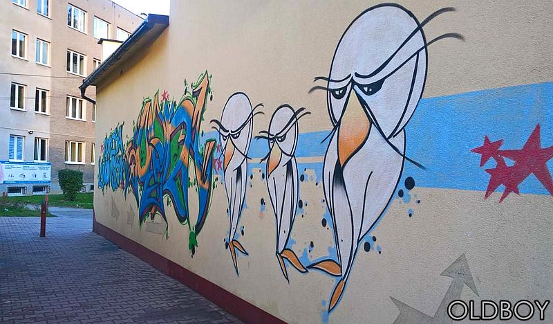 Ptaki na murach.